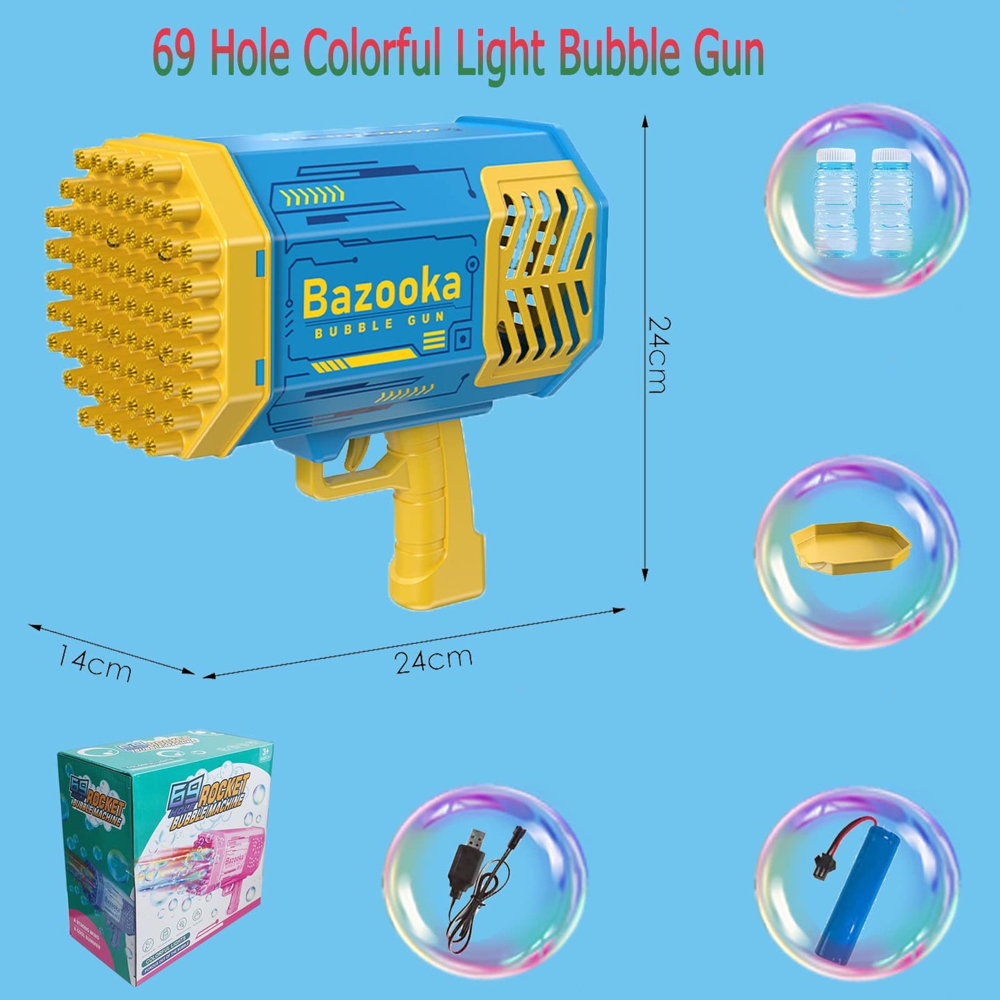 69-Hole Bubble Gun with Lights